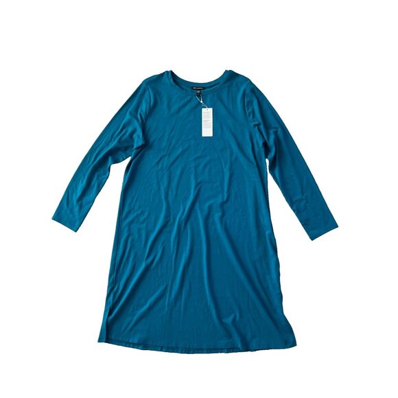 Eileen Fisher Stretch Jersey Knit Crew Neck Dress in Jewel ( L ) - Picture 1 of 3